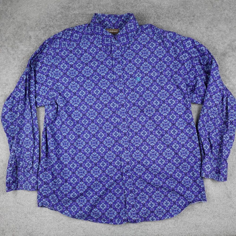 Ariat Shirt Men's XL Blue Paisley Long Sleeve Western Button Down 100% Cotton